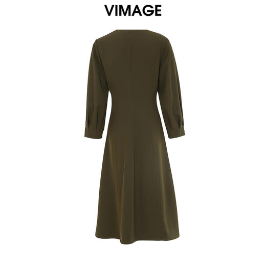 VIMAGE/纬漫纪秋冬新款通勤纯色气质V领连衣裙VC2207002 商品图1