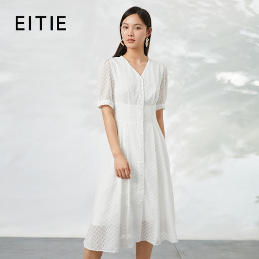 EITIE爱特爱夏季新款时尚简约通勤纯色修身连衣裙6607338 商品图0