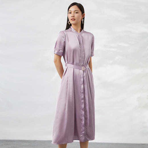 EITIE爱特爱通勤立领收腰显瘦百褶裙摆中长裙连衣裙6607326 商品图8