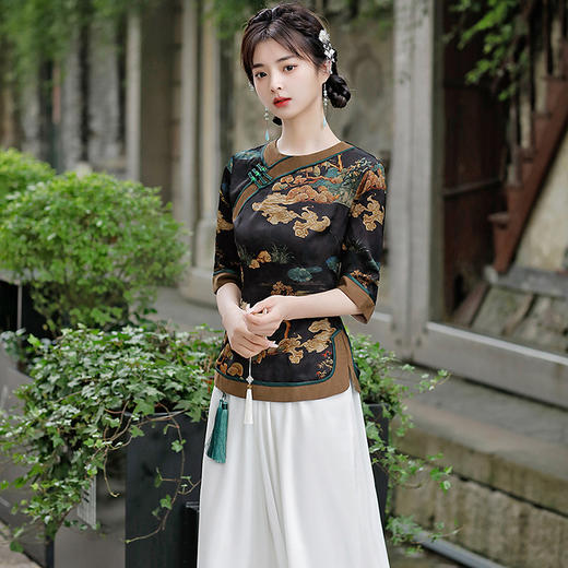 复古改良，仿醋酸印花旗袍两件套复古气质修身旗袍BJ-2235 商品图1