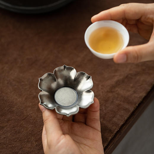 茶家吉橙空谷杯托系列杯垫仿古做旧水墨风杯托中式花瓣茶托茶具配件 商品图10