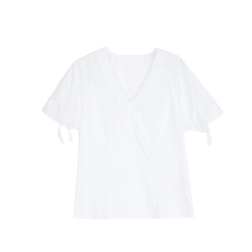 谜底复古法式尖领V领修身显瘦短袖上衣女2022夏季新款222MS0664 商品图4