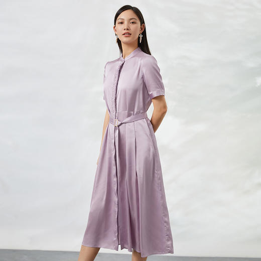 EITIE爱特爱通勤立领收腰显瘦百褶裙摆中长裙连衣裙6607326 商品图7