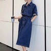 YHSS 16862 时尚气质收腰显瘦过膝长款牛仔连衣裙 商品缩略图0