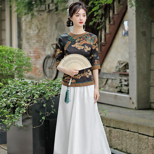 复古改良，仿醋酸印花旗袍两件套复古气质修身旗袍BJ-2235 商品图0