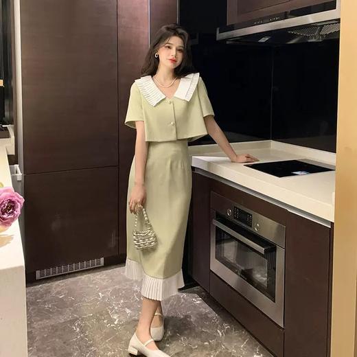 （清仓现货）【社群供V】2022夏季新品小众设计感气质淑女短袖外套+显瘦半身裙两件套涤纶2 商品图3