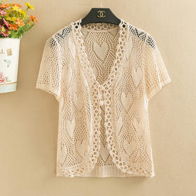 BCY短袖小开衫女时尚修身冰丝镂空小披肩短款配裙子的小罩衫防晒衫