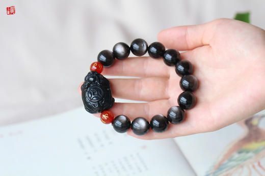 【彩虹眼黑曜石龙龟】银曜石手串，颗颗双眼 商品图3