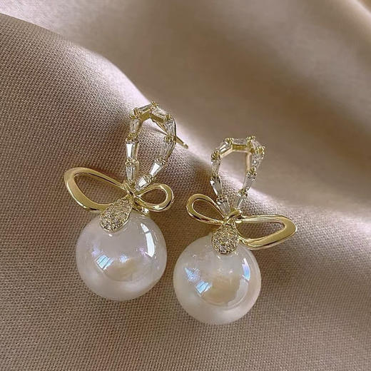 JU-A0316新款银针耳钉欧美夸张气质镶钻蝴蝶结珍珠耳环夏季耳饰 商品图4