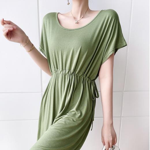 【清凉一夏】2022夏季新款莫代尔长裙短袖宽松 大U领口 清凉透气不闷汗  显瘦显高连衣裙 商品图2