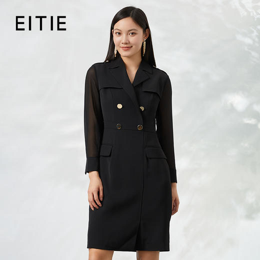 EITIE爱特爱女装夏季新品干练成熟V领收腰显瘦连衣裙6607379 商品图0