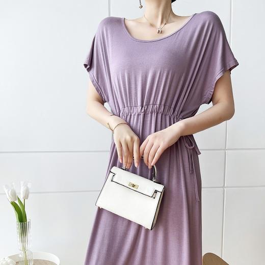 【清凉一夏】2022夏季新款莫代尔长裙短袖宽松 大U领口 清凉透气不闷汗  显瘦显高连衣裙 商品图3