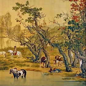 郎世宁《百骏图》 名家重彩工笔画长卷巨幅微喷复制（未装裱）