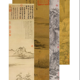 元四家经典画作《九峰雪霁图》《青卞隐居图》《芦花寒雁图》《秋亭嘉树图》 原大高清宣纸复制（未装裱）