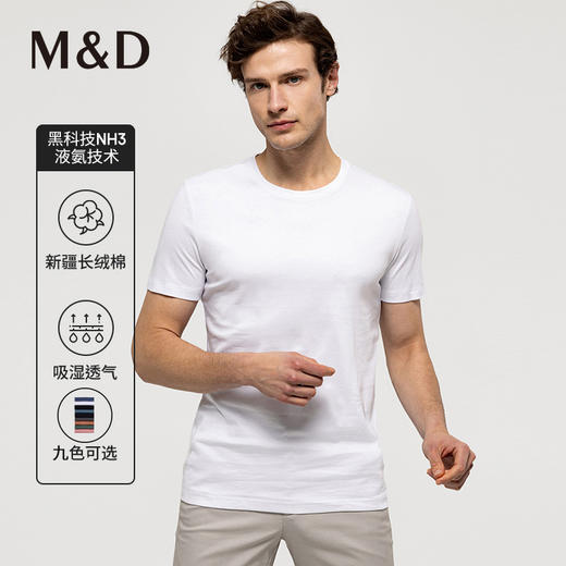 【液氨抗皱】MD名盾纯棉长绒棉短袖T恤男打底纯色商务休闲圆领 商品图3