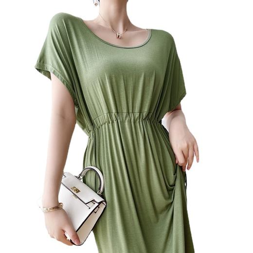 【清凉一夏】2022夏季新款莫代尔长裙短袖宽松 大U领口 清凉透气不闷汗  显瘦显高连衣裙 商品图5