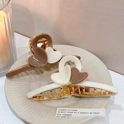 LBE-dz589韩版奶茶咖色爱心发夹后脑勺抓夹鲨鱼夹感网红甜美女头饰 商品图3