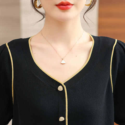 CC 8668SS小香风冰丝短袖t恤宽松显瘦V领薄款针织衫上衣 商品图2