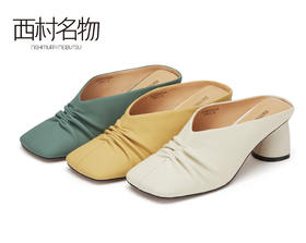 西村名物2021春夏新款粗跟半包头百搭穆勒拖X21AH15161