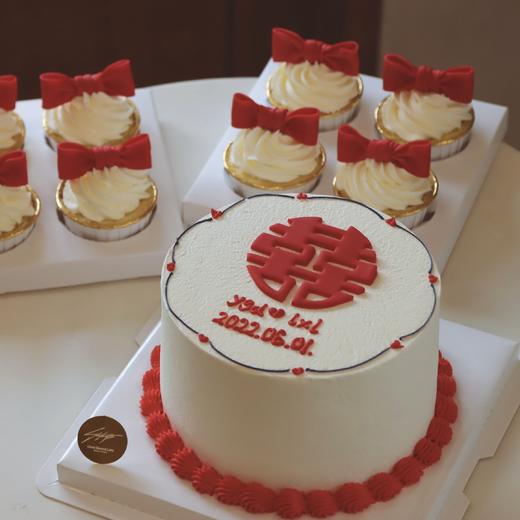 双喜临门 结婚/订婚A款 - 翻糖装饰奶油蛋糕 商品图0