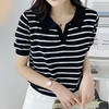 【条纹polo领短袖冰丝针织衫】俏皮显瘦 时髦复古 宽松设计感小众针织 减龄时尚·轻松穿出少女感 商品缩略图11
