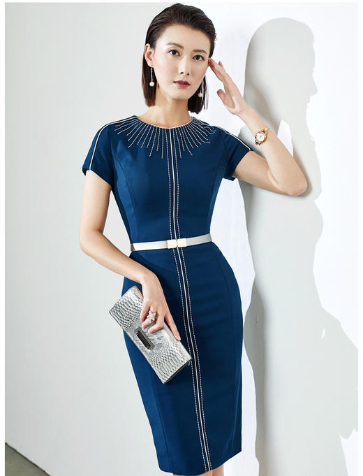 孤品-“星耀时光”J9283512A颈袖添香季新款时尚气质修身收腰显瘦包臀OL职场装女连衣裙 J9283512T1X5不退可换 商品图2