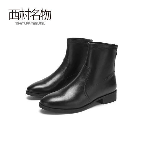 西村名物2020冬季新款切尔西靴低跟牛皮革休闲简约女短靴X20DS40901 商品图0