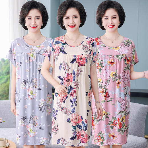 CLX棉绸睡裙女夏季新款睡衣家居服套装短袖 商品图3