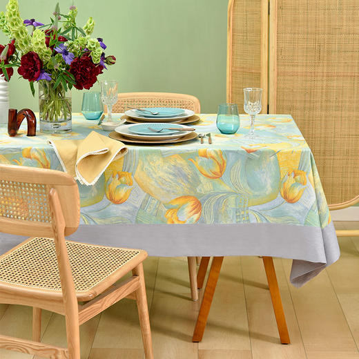 盛开郁金香贡缎长方形桌布 商品图0