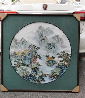 粉彩山水瓷板画【春游】