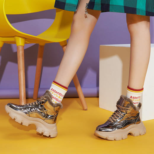 西村名物秋冬新款厚底牛皮老爹鞋加绒X29DS41581 商品图0