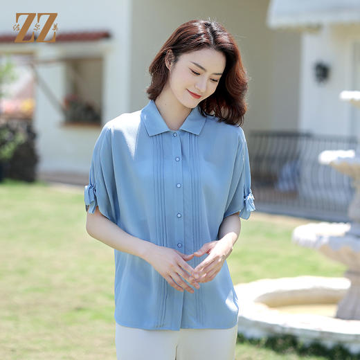 佐尔美2022夏季新款 100%桑蚕丝真丝纯色鬼绉衬衣女E12CS118 商品图2