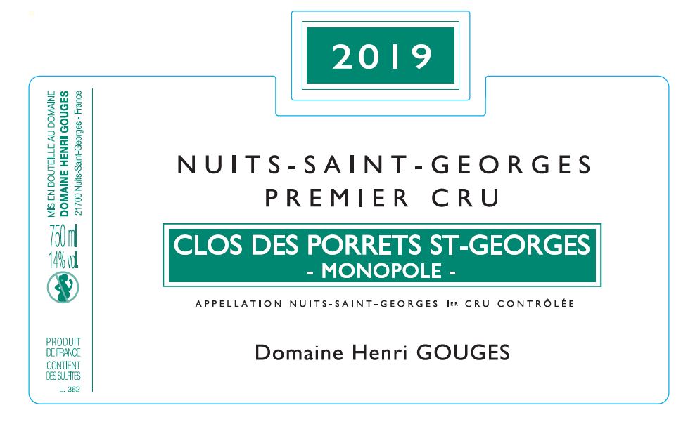 2019 Henri Gouges, Clos des Porrets St Georges Nuits-St-Georges 1er Cru【闪送】（65折）*