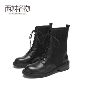 西村名物2020冬季新款暗黑马丁靴系带中跟简约休闲时尚短靴X20DS40311