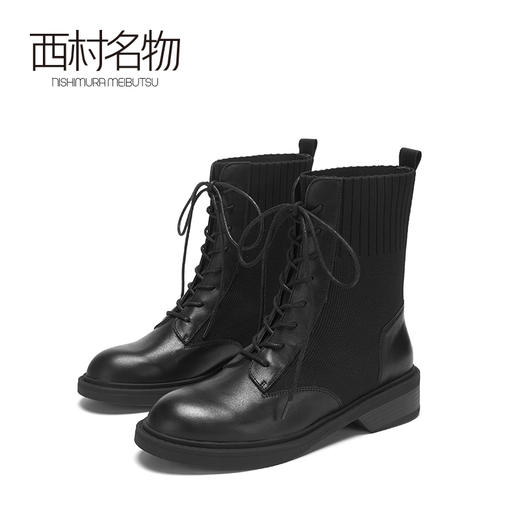 西村名物2020冬季新款暗黑马丁靴系带中跟简约休闲时尚短靴X20DS40311 商品图0