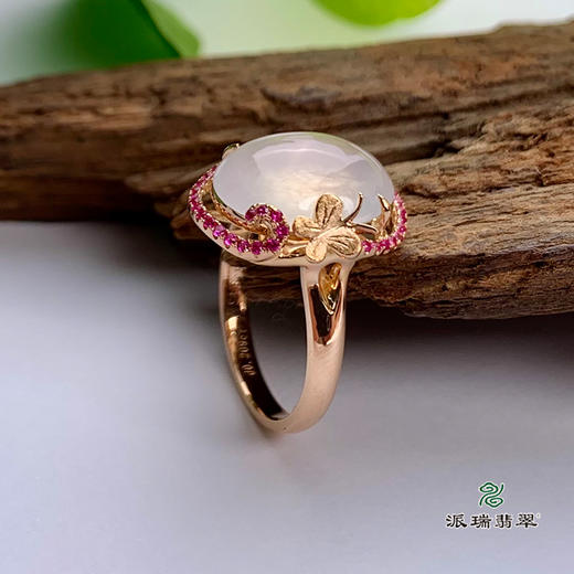 派瑞翡翠 18k金翡翠戒指 冰种 无色 商品图3