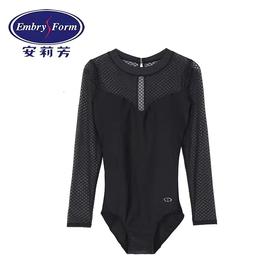安莉芳网纱圆领长袖连体泳衣女士性感镂空遮肚泳装ES00126