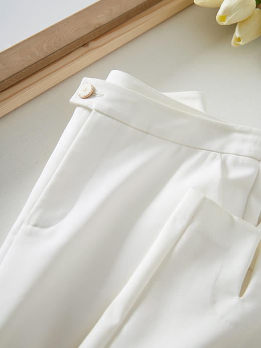 【69元福袋，不支持退换】熙世界气质白色休闲裤女八分小个子夏薄款时尚开叉OL风直筒西裤 商品图3