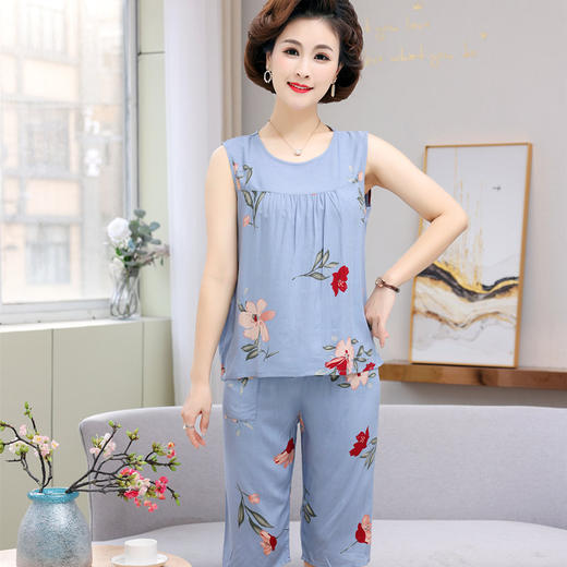 CLX夏季棉绸睡衣女夏短袖造棉套装夏天绵绸两件套 商品图5