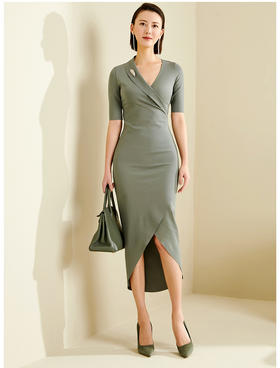 浮光掠影-20284464 颈袖添香季新款时尚职场修身显瘦气质中长款连衣裙女 时尚修身连衣裙女