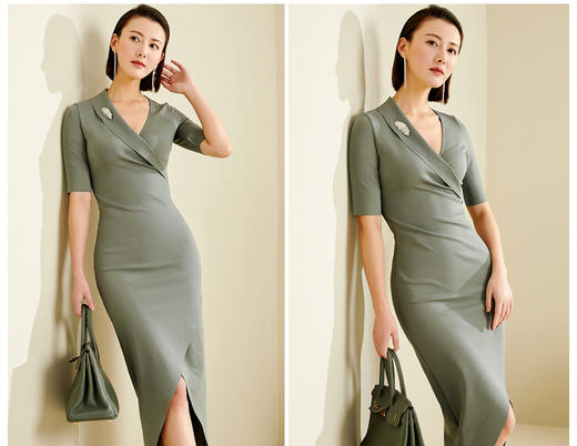 浮光掠影-20284464 颈袖添香季新款时尚职场修身显瘦气质中长款连衣裙女 时尚修身连衣裙女 商品图5
