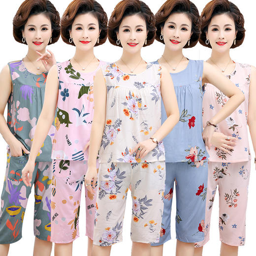 CLX夏季棉绸睡衣女夏短袖造棉套装夏天绵绸两件套 商品图3