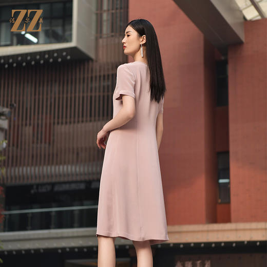 佐尔美2022夏季新款 100%桑蚕丝真丝通勤气质纯色连衣裙女E22LS48 商品图4