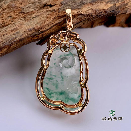 派瑞翡翠 18k金翡翠吊坠 冰种 飘花 商品图3