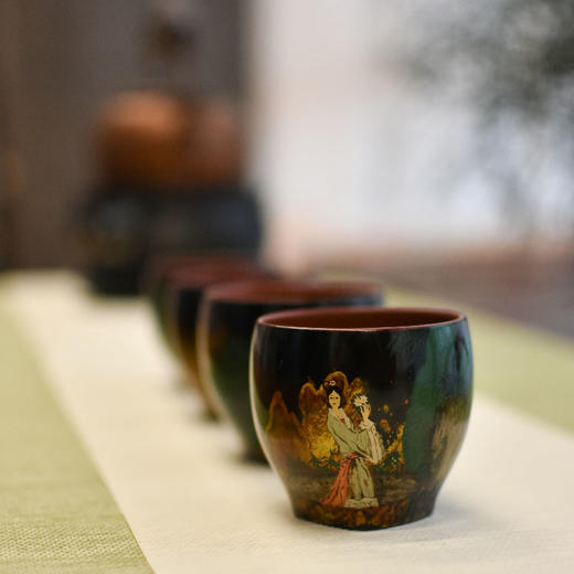 羽诗制造出品 蔡超画作衍生大漆紫砂杯茶器 商品图3