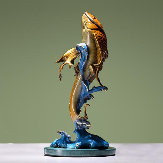 【6F】朱炳仁铜 鸿运锦鲤客厅办公室玄关摆件 中式艺术品创意家居装饰品铜雕礼品鲤鱼摆件 开业礼赠 鸿运锦鲤（黄） 商品图1