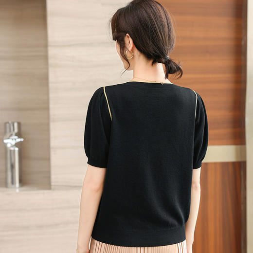 CC 8668SS小香风冰丝短袖t恤宽松显瘦V领薄款针织衫上衣 商品图4