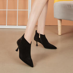 西村名物2020秋冬时尚尖头短靴编织拼接X20DS41931