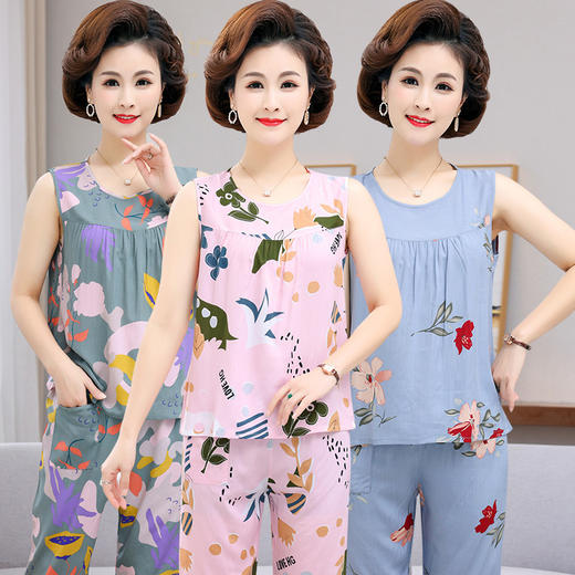 CLX夏季棉绸睡衣女夏短袖造棉套装夏天绵绸两件套 商品图2