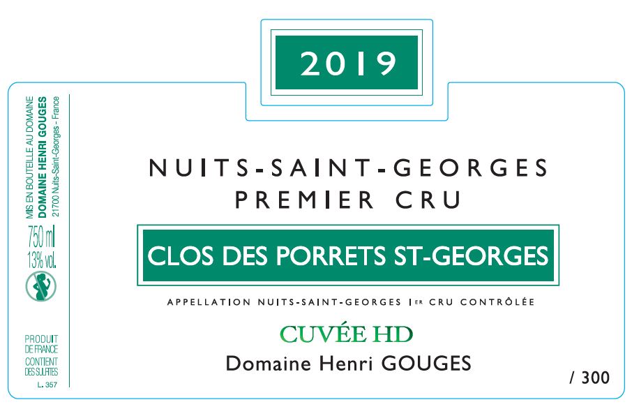 2019 Henri Gouges, Clos des Porrets St Georges Hors d'Age Nuits-St-Georges 1er Cru【闪送】（65折）*